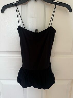 Forever 21 Black Ribbed Spaghetti Strap Bubble Top